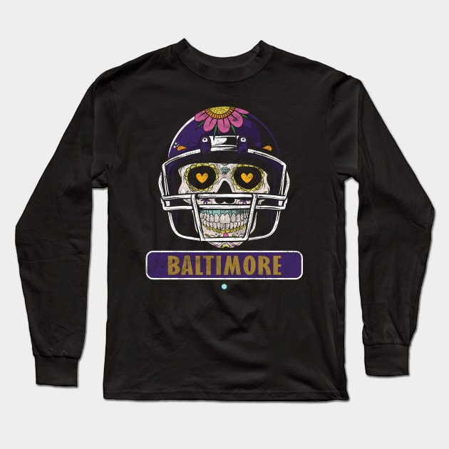 American Football - Baltimore Skull Football Gift Long Sleeve T-Shirt by woormle